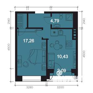 1-к квартира, вторичка, 43м2, 2/8 этаж