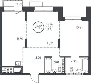 2-к квартира, вторичка, 64м2, 8/10 этаж
