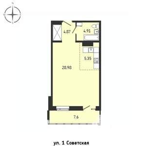 1-к квартира, строящийся дом, 52м2, 4/15 этаж