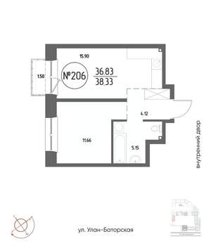 1-к квартира, строящийся дом, 38м2, 9/19 этаж