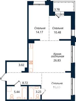 3-к квартира, строящийся дом, 91м2, 12/18 этаж