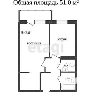 2-к квартира, вторичка, 51м2, 6/14 этаж