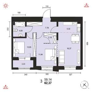 3-к квартира, вторичка, 62м2, 9/14 этаж