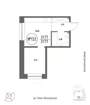 1-к квартира, строящийся дом, 32м2, 2/19 этаж