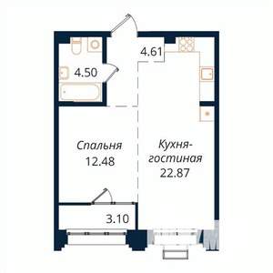 1-к квартира, строящийся дом, 47м2, 6/18 этаж