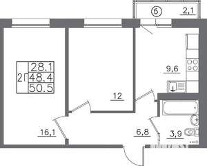2-к квартира, вторичка, 51м2, 13/14 этаж