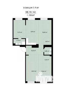4-к квартира, строящийся дом, 126м2, 7/9 этаж