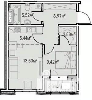 1-к квартира, вторичка, 48м2, 6/13 этаж