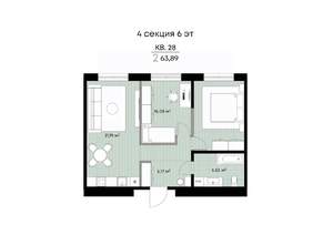 2-к квартира, вторичка, 64м2, 6/9 этаж