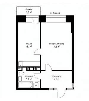 1-к квартира, вторичка, 45м2, 6/9 этаж