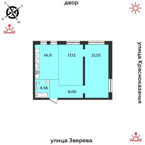 2-к квартира, строящийся дом, 65м2, 2/14 этаж