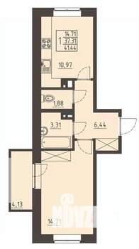 1-к квартира, строящийся дом, 42м2, 9/17 этаж