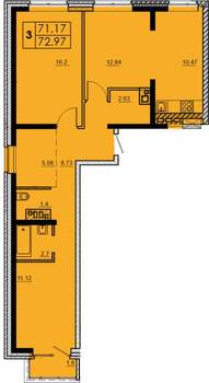 3-к квартира, строящийся дом, 73м2, 2/18 этаж