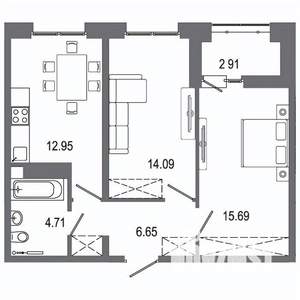 2-к квартира, вторичка, 57м2, 7/16 этаж