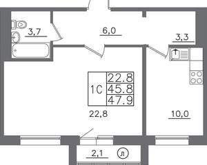 1-к квартира, вторичка, 48м2, 8/14 этаж