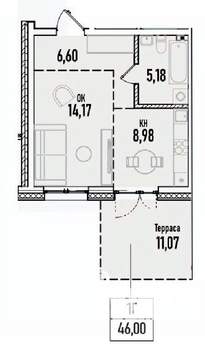 1-к квартира, вторичка, 46м2, 1/19 этаж