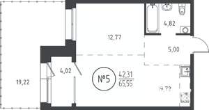 1-к квартира, вторичка, 65м2, 2/19 этаж
