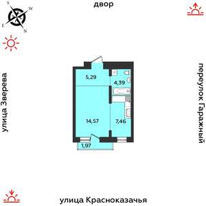 1-к квартира, строящийся дом, 34м2, 6/9 этаж