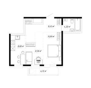 2-к квартира, вторичка, 45м2, 15/19 этаж