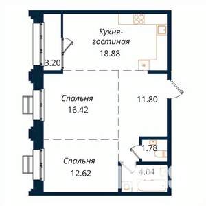 2-к квартира, строящийся дом, 69м2, 2/18 этаж