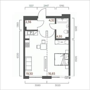 1-к квартира, строящийся дом, 48м2, 4/19 этаж