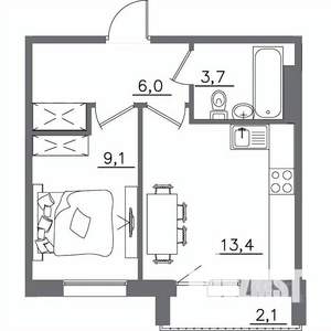 1-к квартира, вторичка, 34м2, 9/9 этаж