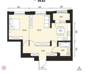 2-к квартира, вторичка, 54м2, 7/14 этаж