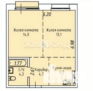 2-к квартира, сданный дом, 43м2, 16/19 этаж