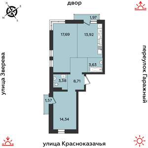 2-к квартира, строящийся дом, 65м2, 7/9 этаж
