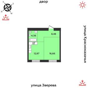 1-к квартира, строящийся дом, 43м2, 2/14 этаж