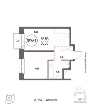 1-к квартира, строящийся дом, 38м2, 15/19 этаж