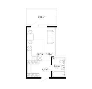 1-к квартира, вторичка, 33м2, 1/19 этаж