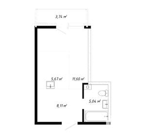 1-к квартира, вторичка, 34м2, 15/19 этаж