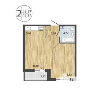 2-к квартира, строящийся дом, 44м2, 3/19 этаж
