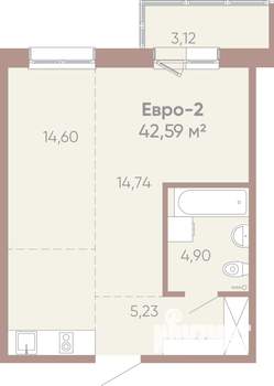 1-к квартира, вторичка, 43м2, 14/14 этаж