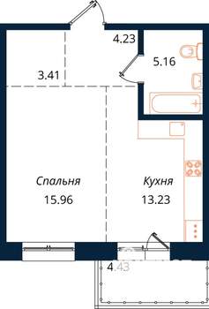 1-к квартира, строящийся дом, 46м2, 18/18 этаж