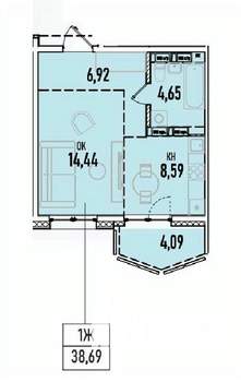 1-к квартира, вторичка, 39м2, 13/19 этаж