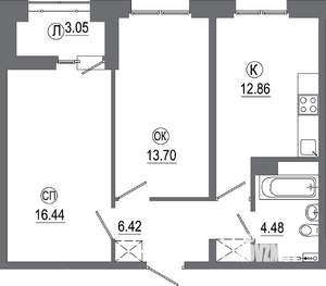 2-к квартира, вторичка, 57м2, 9/16 этаж
