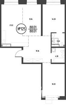 3-к квартира, строящийся дом, 88м2, 13/19 этаж