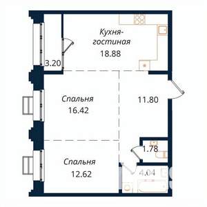 2-к квартира, строящийся дом, 69м2, 6/18 этаж