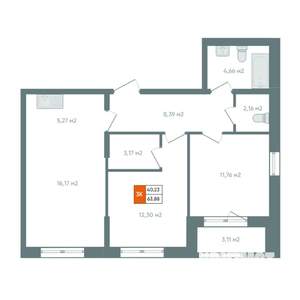 3-к квартира, вторичка, 66м2, 2/14 этаж