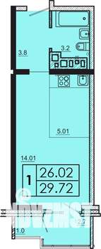 1-к квартира, строящийся дом, 30м2, 13/18 этаж