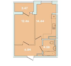 1-к квартира, вторичка, 42м2, 4/14 этаж