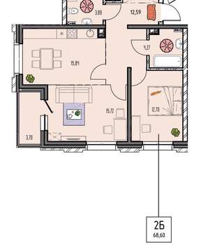 2-к квартира, вторичка, 69м2, 10/18 этаж