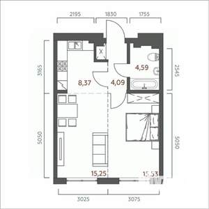 1-к квартира, строящийся дом, 48м2, 11/19 этаж