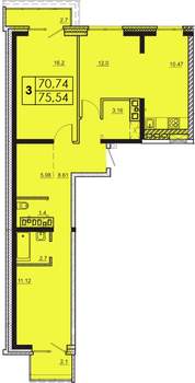 3-к квартира, строящийся дом, 76м2, 13/16 этаж