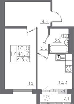 1-к квартира, вторичка, 44м2, 9/14 этаж