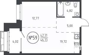 1-к квартира, вторичка, 46м2, 10/19 этаж