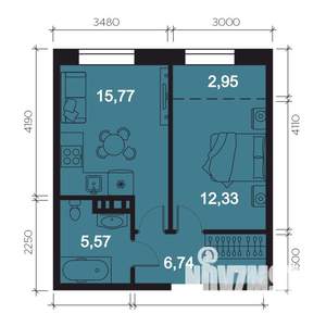 2-к квартира, вторичка, 43м2, 1/8 этаж