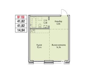 1-к квартира, строящийся дом, 42м2, 1/19 этаж